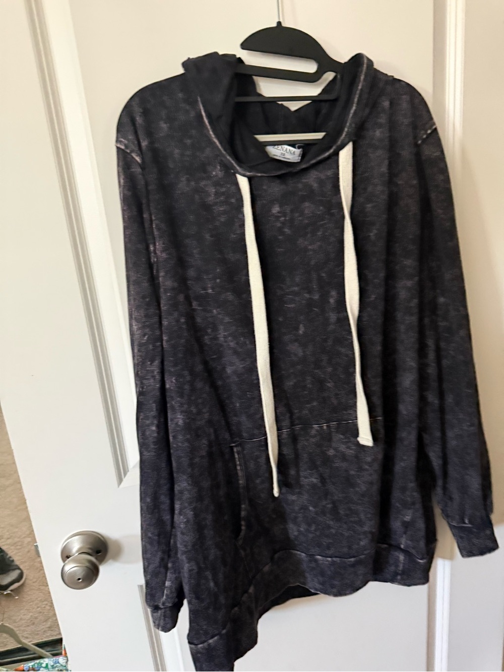 Zenana Outfitters Washed Black Hoodie with Cream Drawstrings